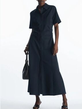 COS Navy Ruched-Side Shirt Maxi Dress